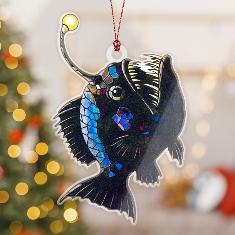 NELXI Anglerfish Christmas Ornaments 2025, Unique Fishing Ornaments for Christmas Tree, Sea Gifts for Fisherman Men Women Boys Teens, Inner Light Inspirational Decoration for Holiday Display, Ugly Ornament - Image 2